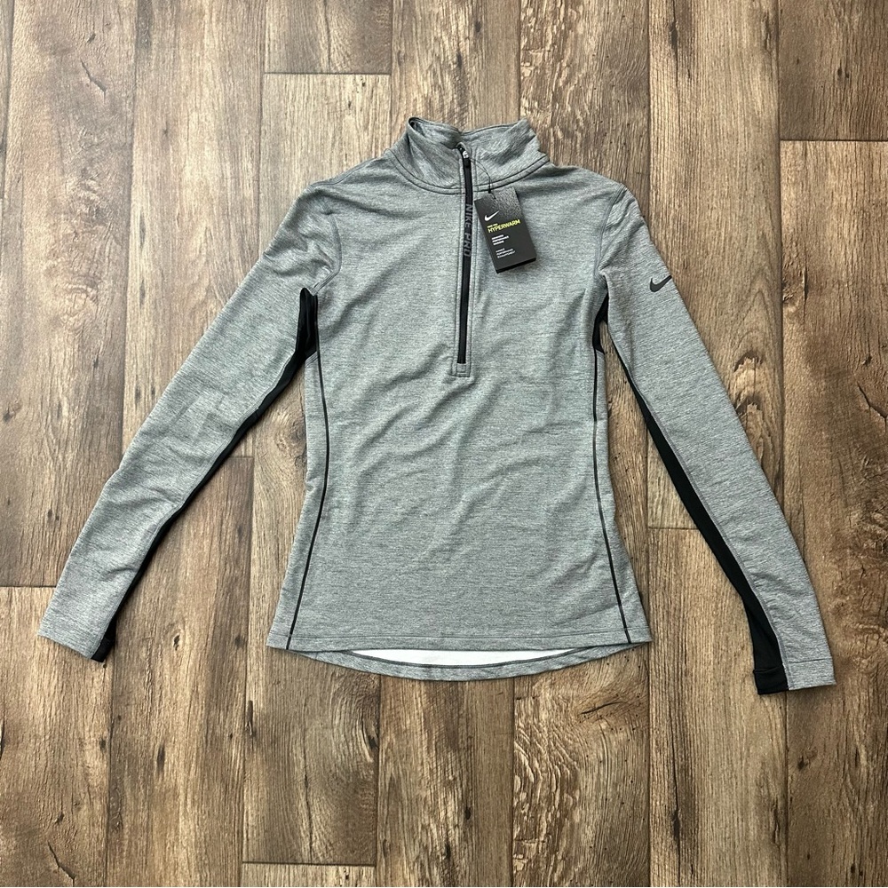 NIKE PRO Hyperwarm Long Sleeve Training Top GRAY & BLACK Half Zip Size M